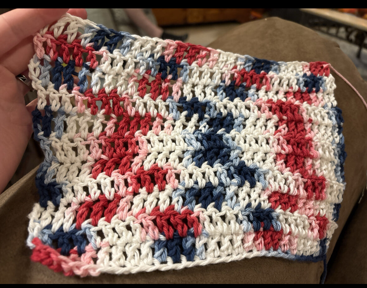 Crochet red white and blue dishcloths