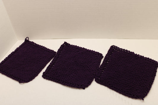 set of 3 dark purple cotton dishcloths