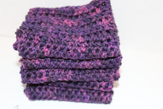 set of 5 hand crochet purple cotton dishcloths