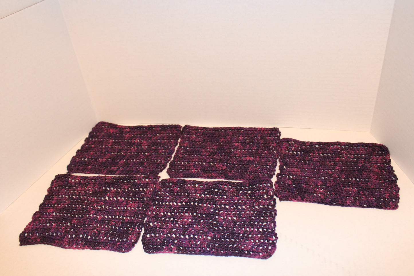 set of 5 hand crochet purple cotton dishcloths