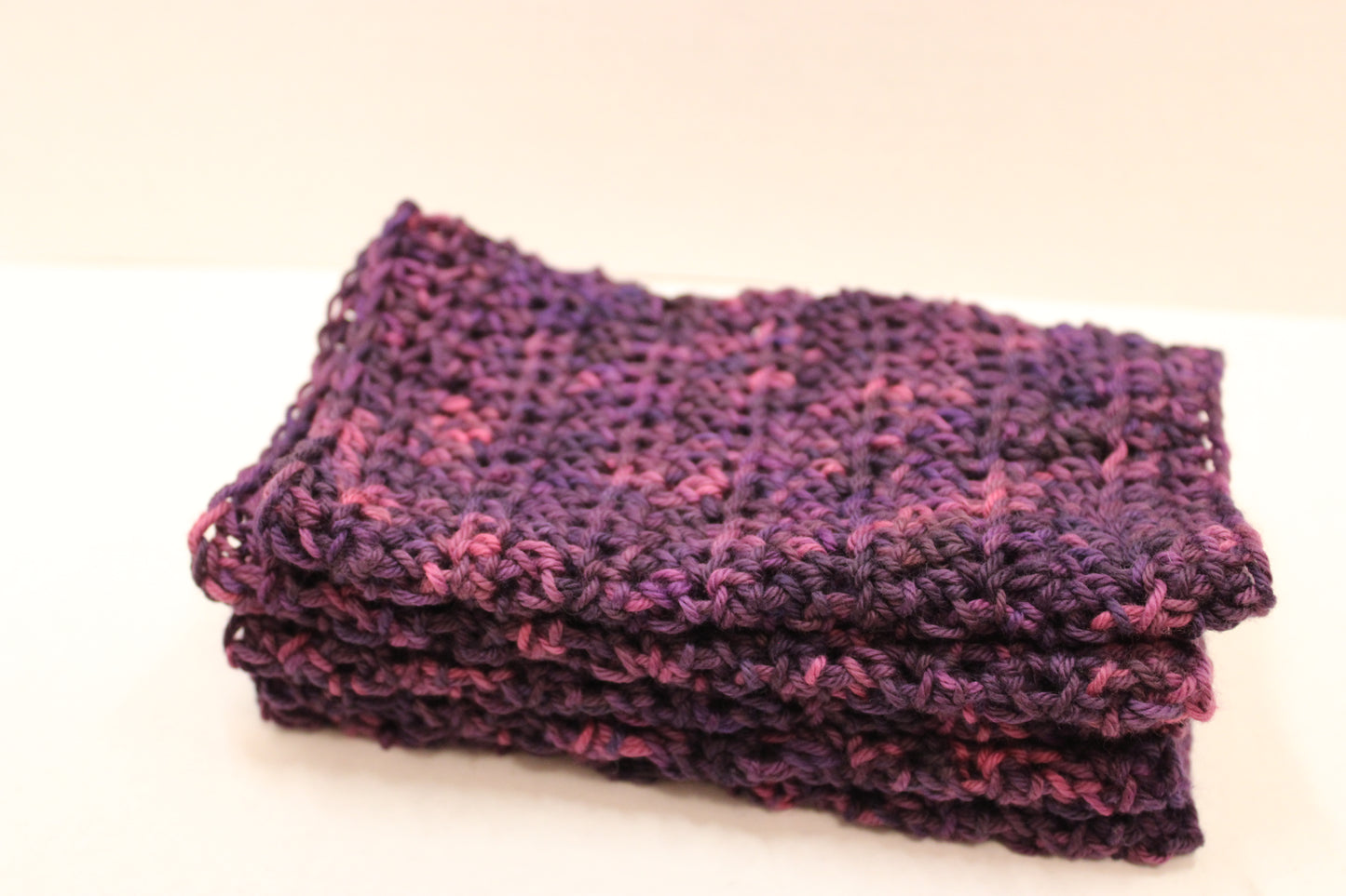 set of 5 hand crochet purple cotton dishcloths