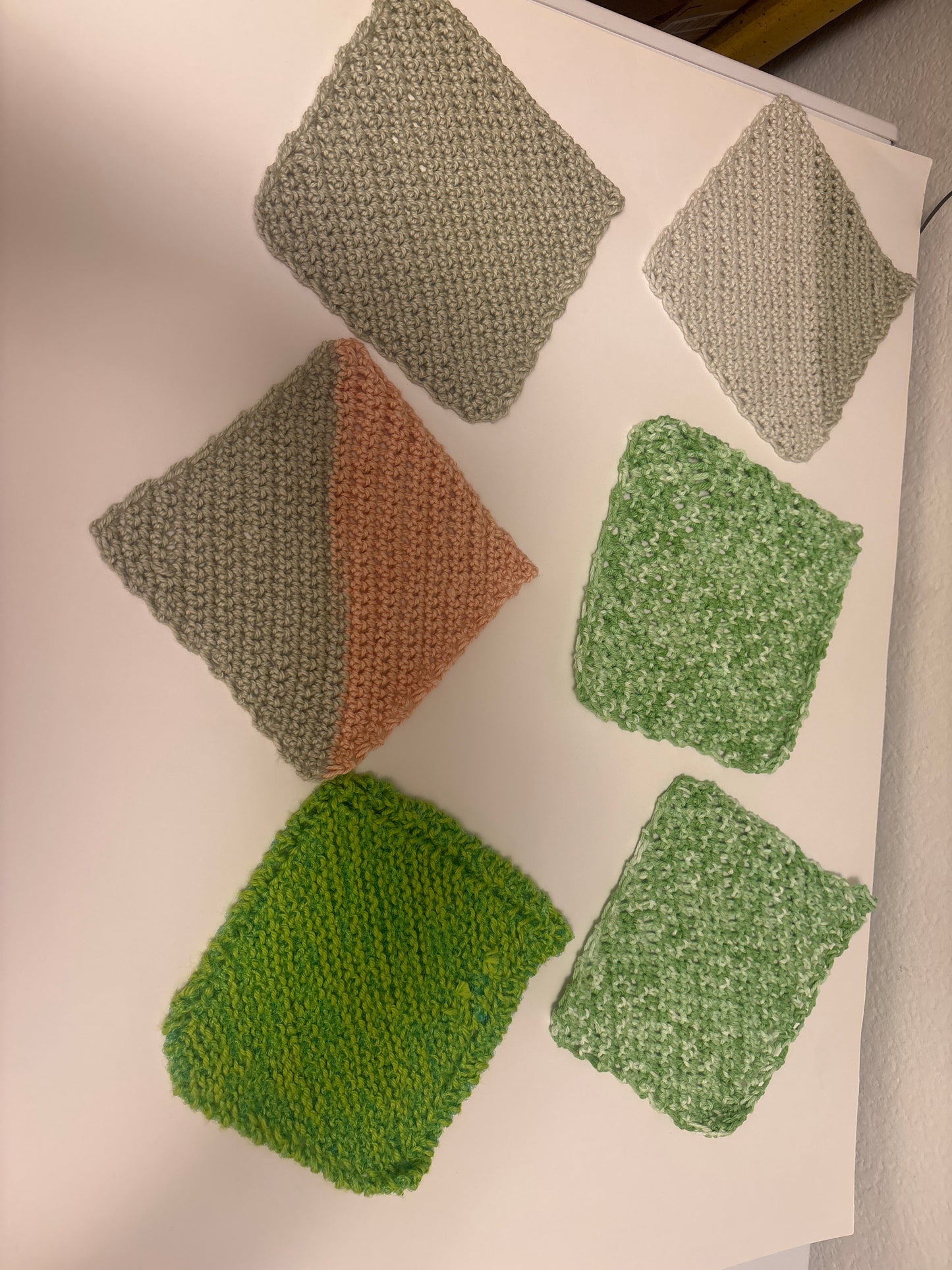 Set of 6 green crochet dishcloths
