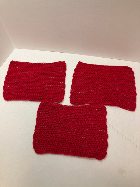 Set of 3 red cotton dishcloths