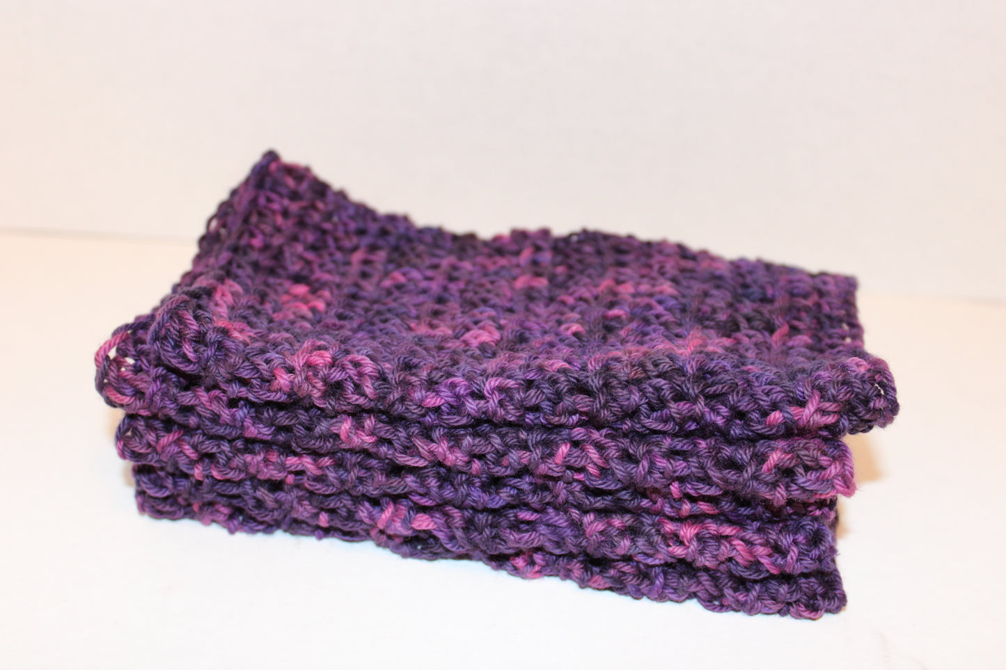 set of 5 hand crochet purple cotton dishcloths